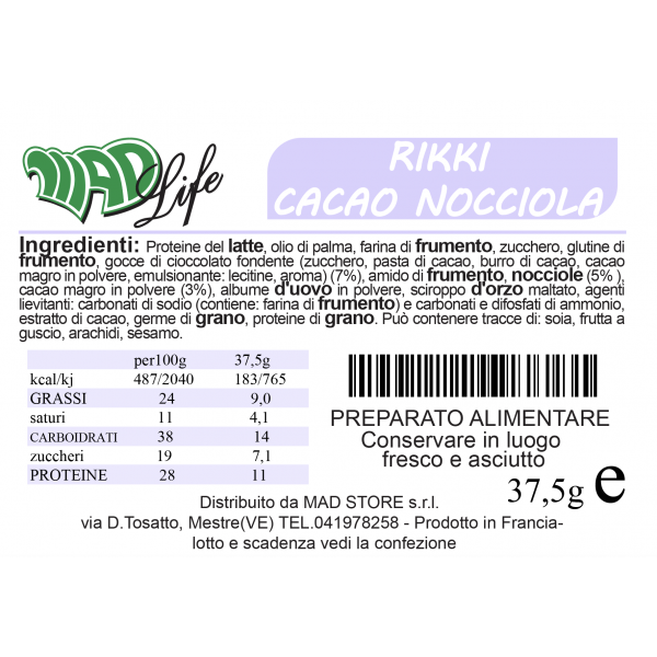 RIKKI CACAO E NOCCIOLE - BISCOTTI PROTEICI  37,5G